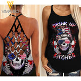 Skull flag girl Criss-Cross Open Back Camisole Tank Top 2406N