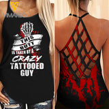 Tattoo Girl Criss-Cross Open Back Camisole Tank Top 0604NGBTH