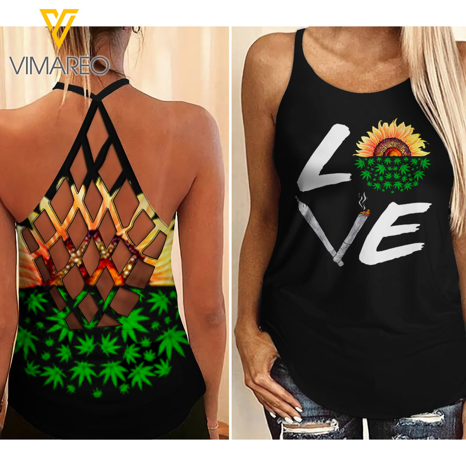 Girl Sunflower Criss-Cross Open Back Camisole Tank Top 1409TQ