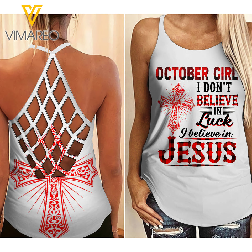 October girl Jesus Criss-Cross Open Back Camisole Tank Top 0907TQ