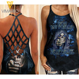 Skull flag girl Criss-Cross Open Back Camisole Tank Top 2406TQ