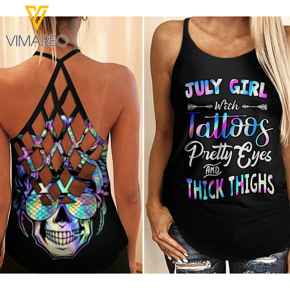July Girl Tattos Criss-Cross Open Back Camisole Tank Top 1006TQ