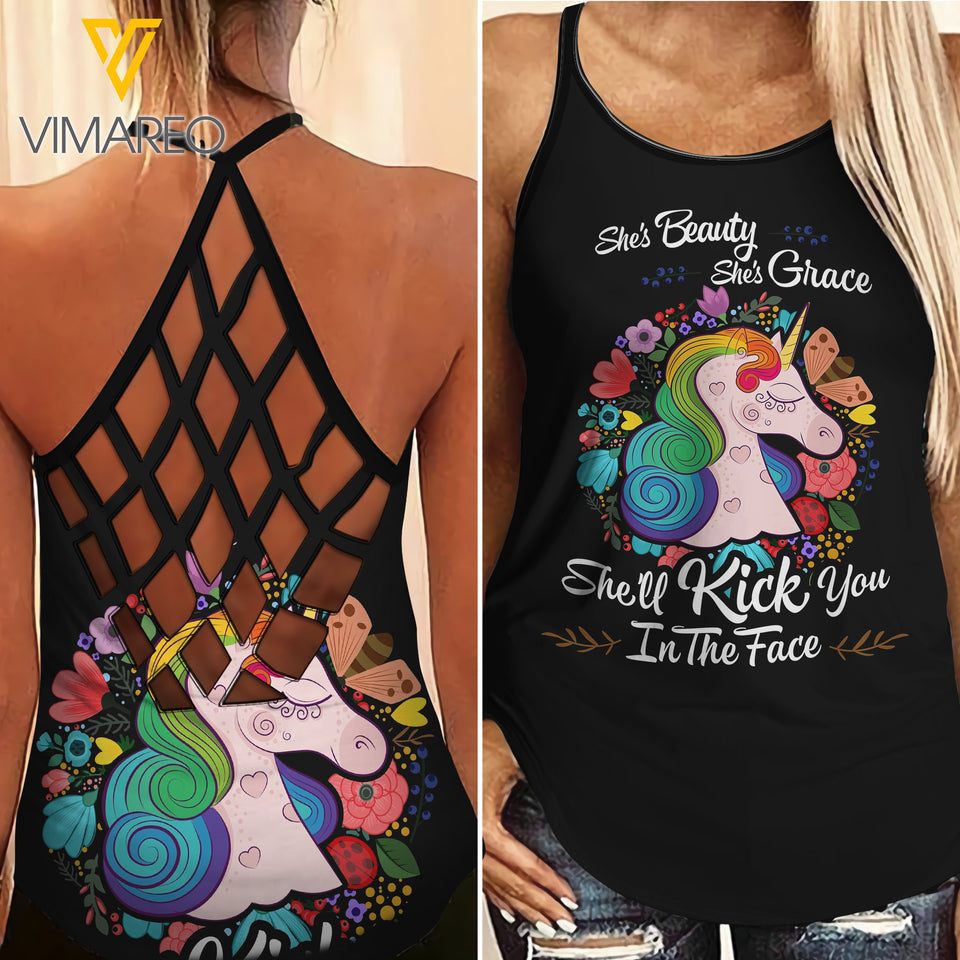 Unicorn Girl Criss-Cross Open Back Camisole Tank Top 1106TH
