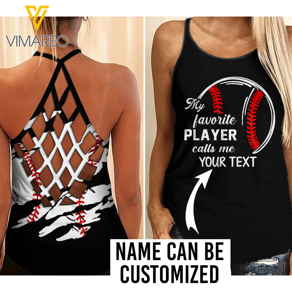 Customized Baseball girl Criss-Cross Open Back Camisole Tank Top 1504NGBTQ