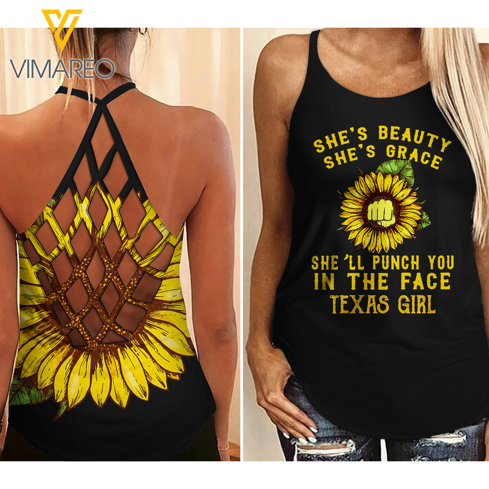 Texas Girl Criss-Cross Open Back Camisole Tank Top 1803NGBTQ
