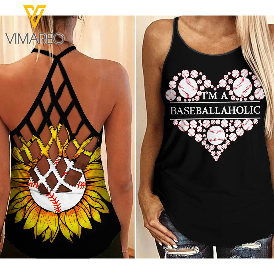 Baseball girl Criss-Cross Open Back Camisole Tank Top 1904NGBTQ