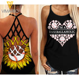 Baseball girl Criss-Cross Open Back Camisole Tank Top 1904NGBTQ