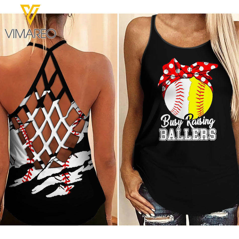 SOFTBALL Busy raising girl Criss-Cross Open Back Camisole Tank Top 1604NGBTQ