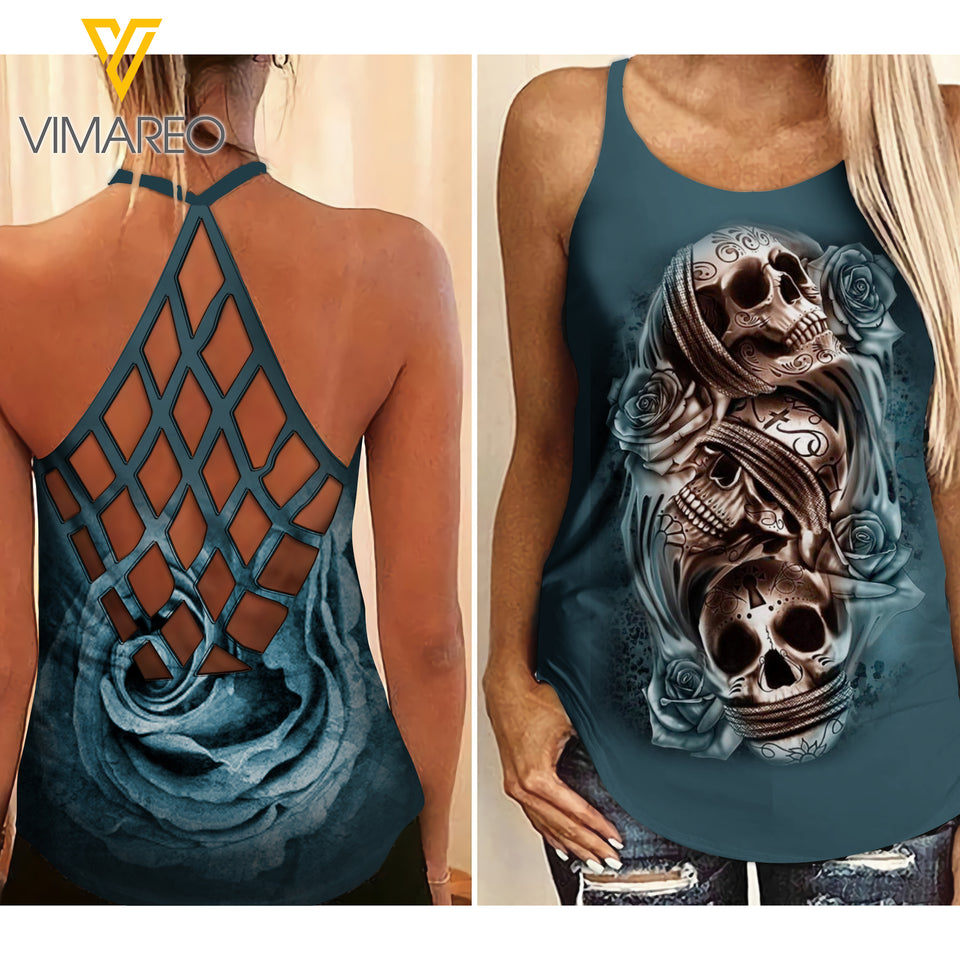 Skull girl Criss-Cross Open Back Camisole Tank Top 2806TQ