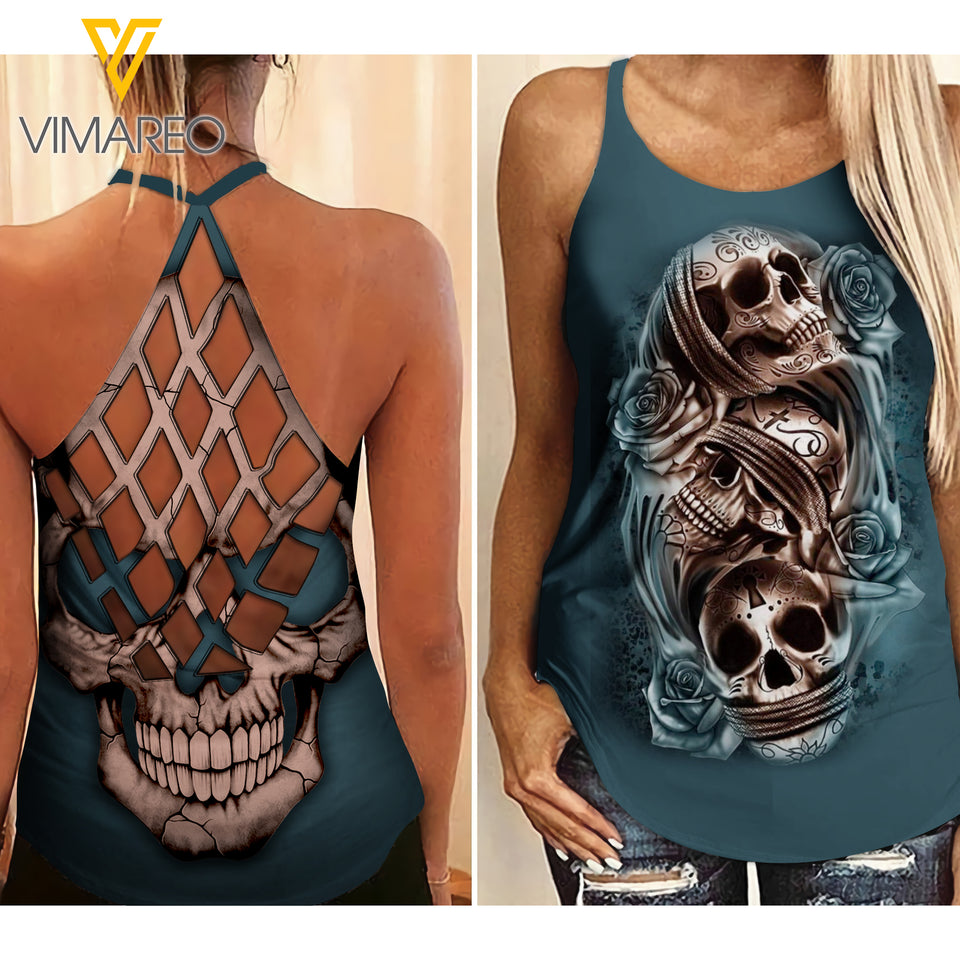 Skull girl Criss-Cross Open Back Camisole Tank Top 2806TQ