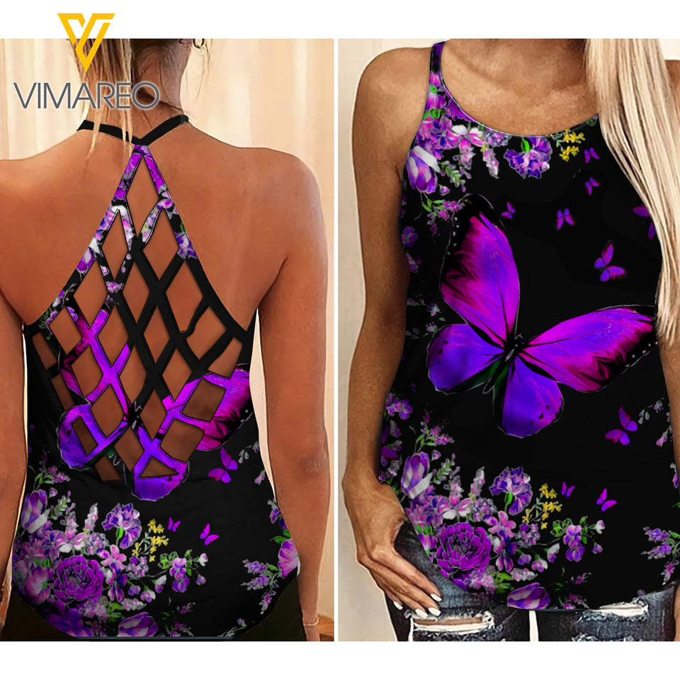 Butterfly girl Criss-Cross Open Back Camisole Tank Top 3006TQ