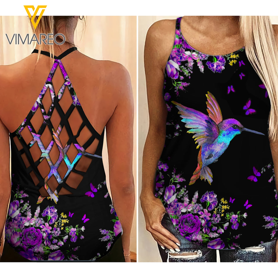 Humming bird girl Criss-Cross Open Back Camisole Tank Top 3006TQ