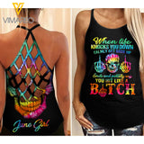 JUNE GIRL YOU HIT LIKE A B!TCH Criss-Cross Open Back Camisole Tank Top