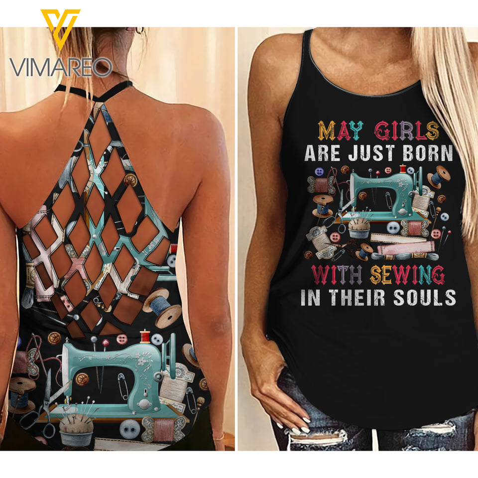 May Girls Love Sewing  Criss-Cross Open Back Camisole Tank Top VMYY
