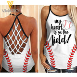 BASEBALL MY HEART Criss-Cross Open Back Camisole Tank Top TMT