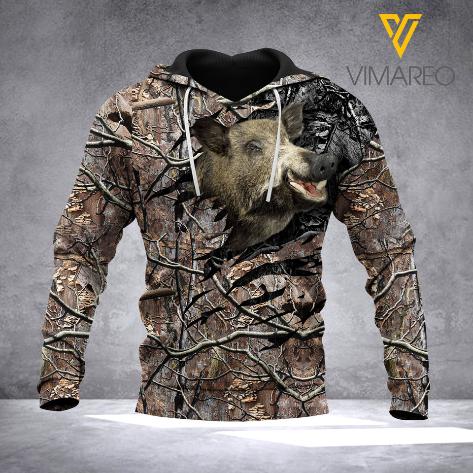 BOAR HUNTING FULL CAMO HOODIE 3D TMTL