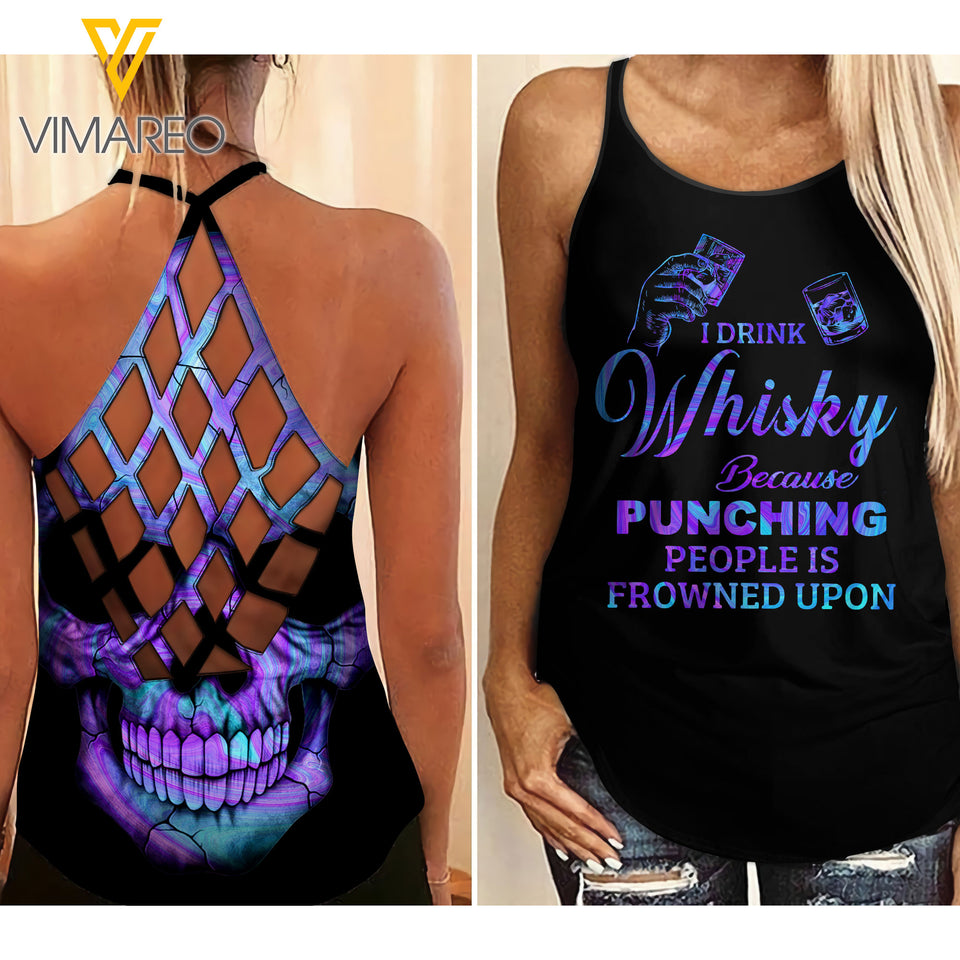 Whisky Criss-Cross Open Back Camisole Tank Top ZQ1803