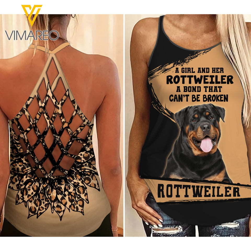 Rottweiler Criss-Cross Open Back Camisole Tank Top leopard