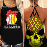 BALLERS Criss-Cross Open Back Camisole Tank Top Legging TMT SKULL
