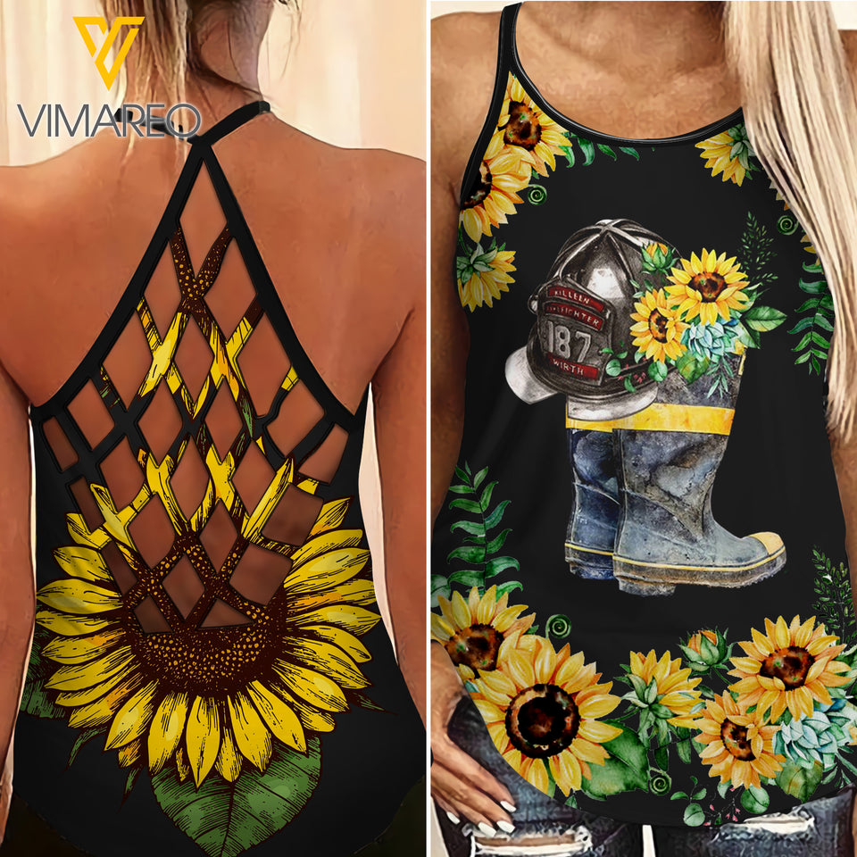 FIREFIGHTER LOVE Criss-Cross Open Back Camisole Tank Top Legging TMT