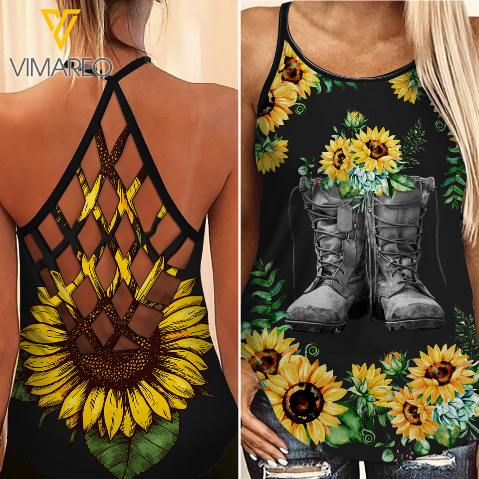 VETERAN LOVE Criss-Cross Open Back Camisole Tank Top Legging TMT