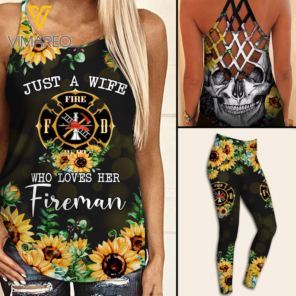 Fireman WIFE Criss-Cross Open Back Camisole Tank Top Legging TMT SUN