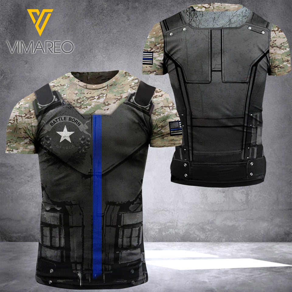 NEVADA BLUE LINE CAMO T SHIRT 3D PRINTED TMTL