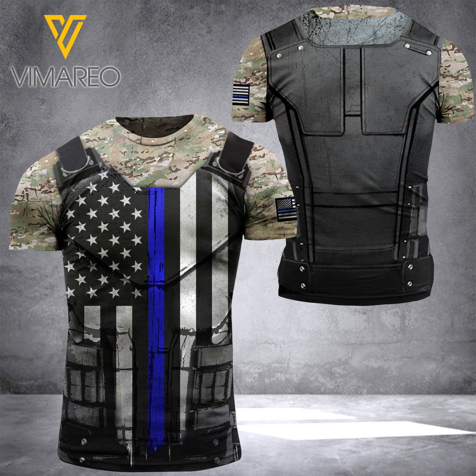 BLUE LINE CAMO T SHIRT 3D PRINTED TMTL