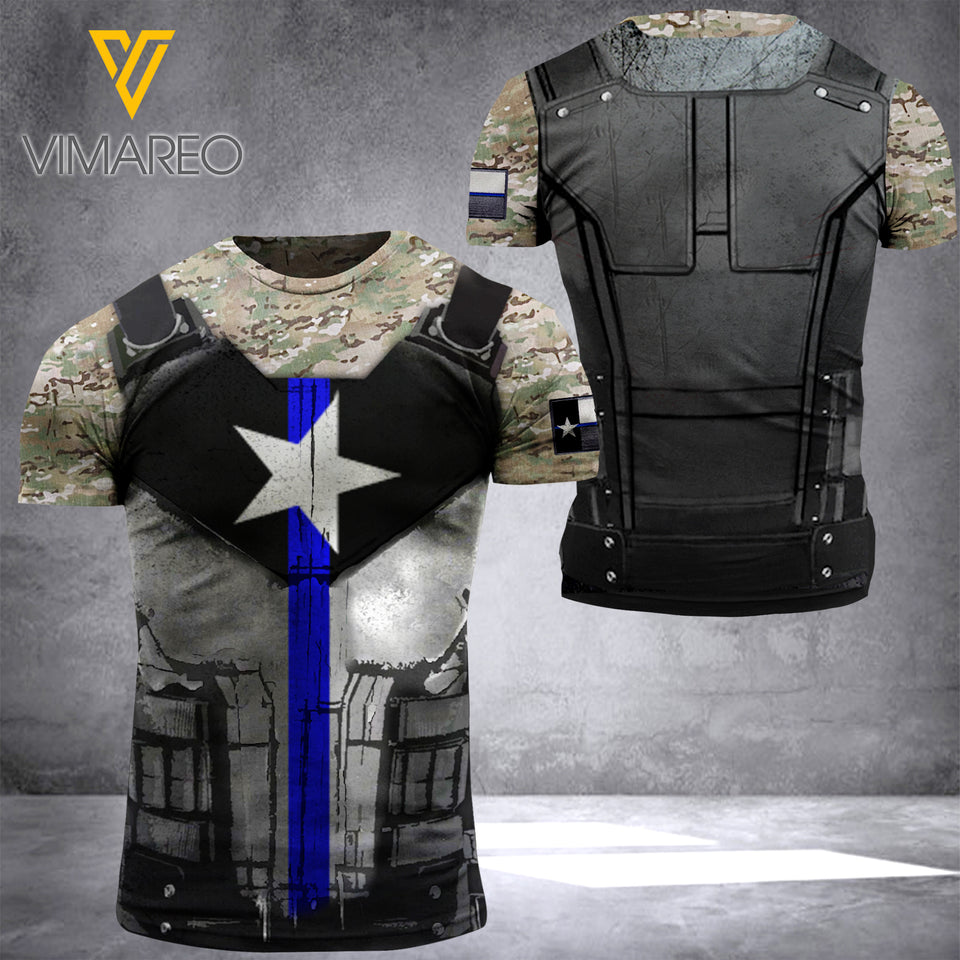 texas BLUE LINE CAMO T SHIRT 3D PRINTED TMTL