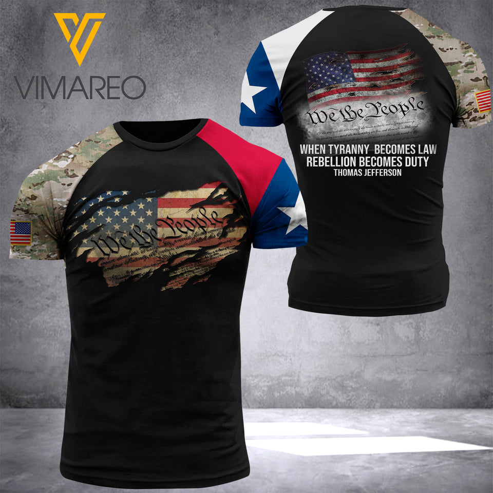 texas T SHIRT 3D PRINTED TL113 UNDER FLAG