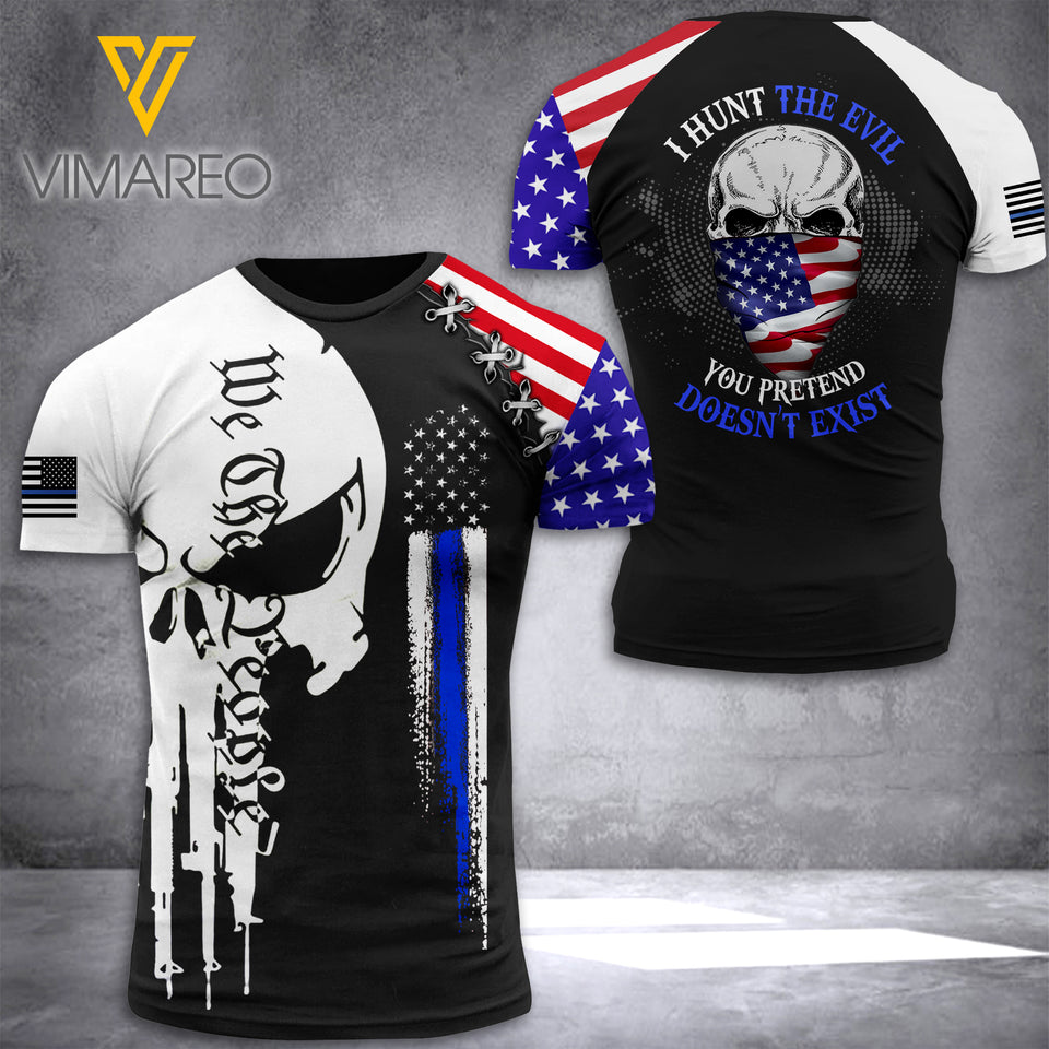 BLUE LINE skull CAMO T SHIRT 3D PRINTED hunt