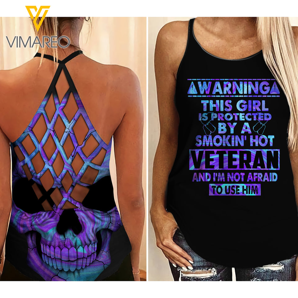Veteran WIFE Criss-Cross Open Back Camisole Tank Top TMTL TIE DYE