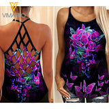 SKULL Criss-Cross Open Back Camisole Tank Top Legging TMTL BUTTERFLY