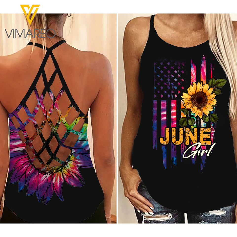 june GIRL Criss-Cross Open Back Camisole Tank Top SUNFLOWER