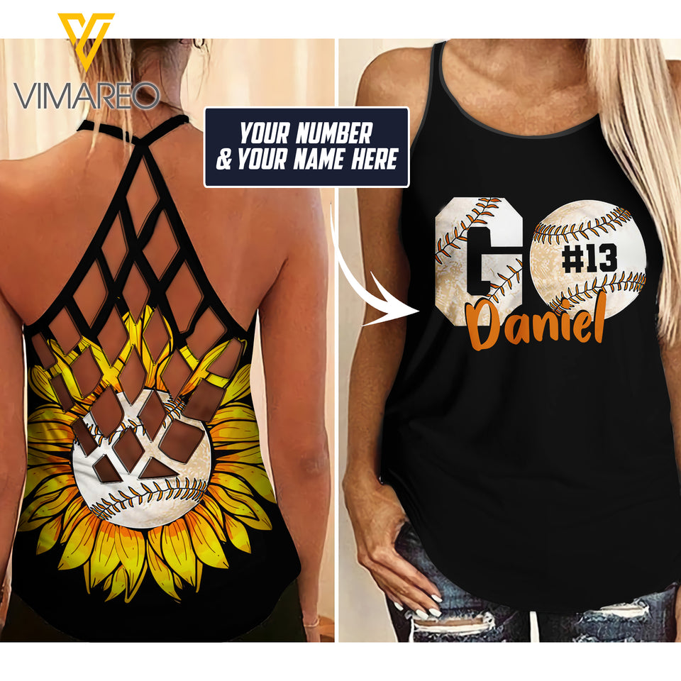 Personalized Baseball Girl Criss-Cross Open Back Camisole Tank Top APR-MQ27