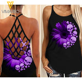 Flower Skull Criss-Cross Open Back Camisole Tank Top MAY-MQ13