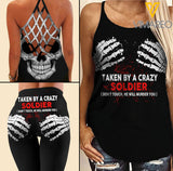Taken by a crazy Soldier Criss-Cross Open Back Camisole Tank Top Legging