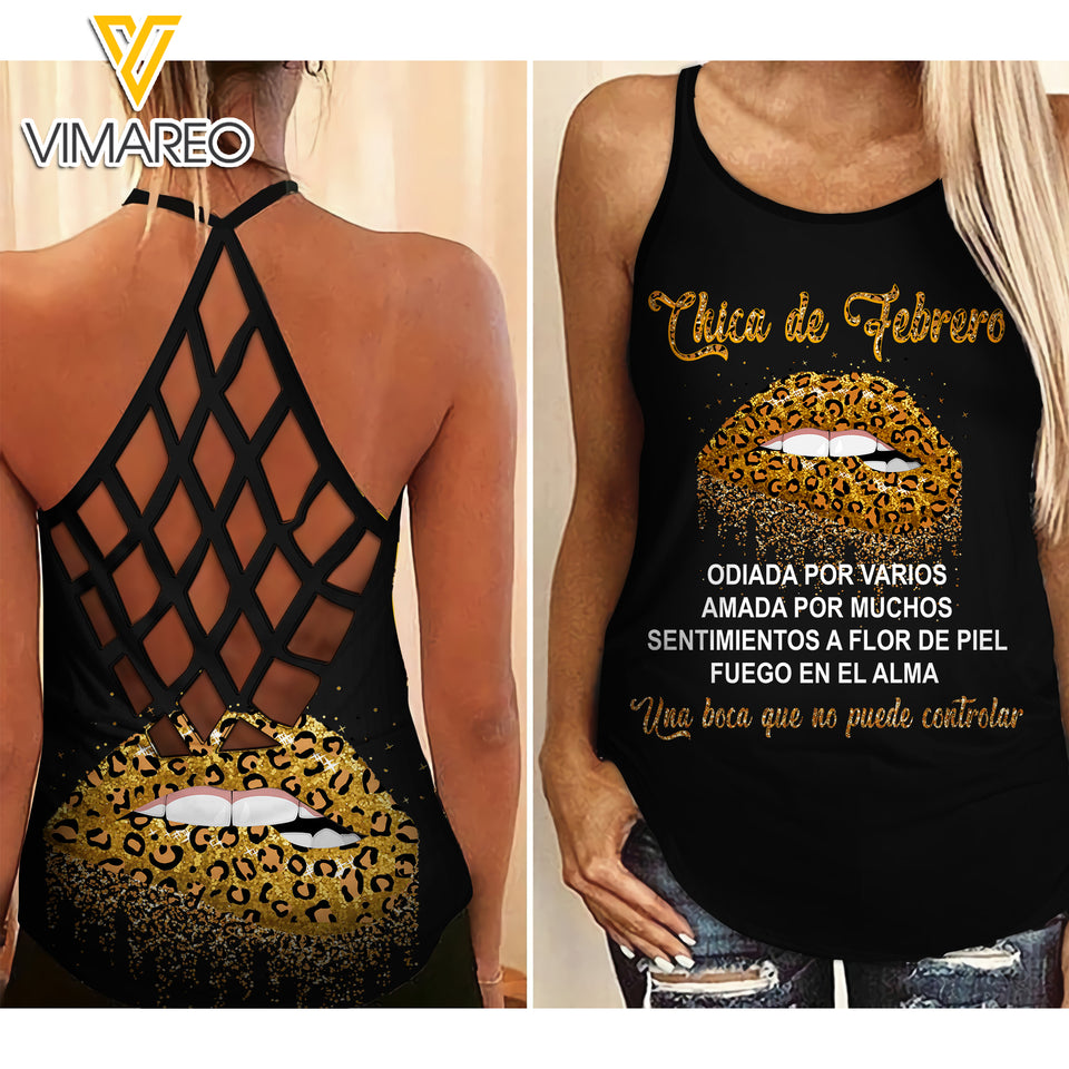 Febrero Girl Sunflower Criss-Cross Open Back Camisole Tank Top 1309A