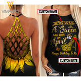 APRIL QUEEN SUNFLOWER CUSTOMIZE CRISS-CROSS OPEN BACK CAMISOLE TANK TOP