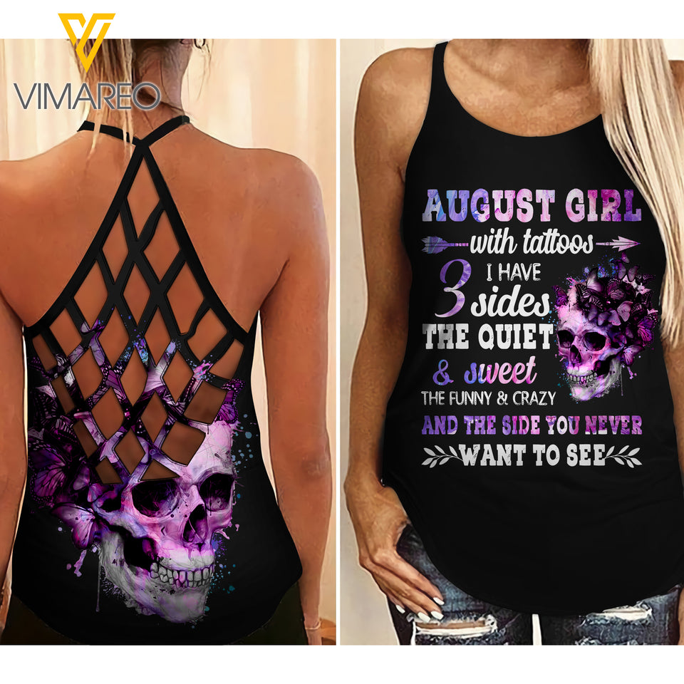 AUGUST TATOOS GIRL WITH THREE SIDES CRISS-CROSS TANK TOP