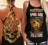 April Girl with SKull Criss-Cross Open Back Camisole Tank Top