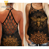 PHN Bee Mandala Criss-Cross Open Back Camisole Tank Top APR-MA15