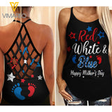 RED WHITE BLUE AND MOTHER'S DAY CRISS-CROSS OPEN BACK CAMISOLE TANK TOP