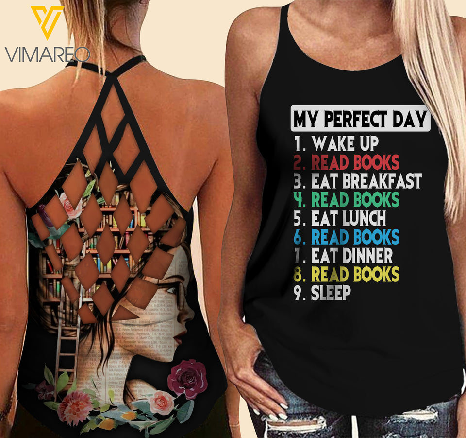 Girls Love Books Criss-Cross Open Back Camisole Tank Top  VMYY