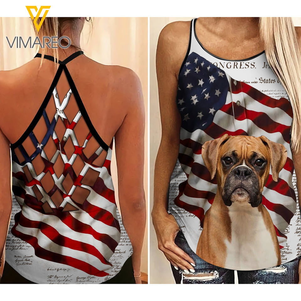 Boxer Dog Criss-Cross Open Back Camisole Tank Top APR-MA27
