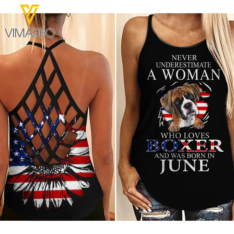 BOXER DOG CRISS-CROSS OPEN BACK CAMISOLE TANK TOP