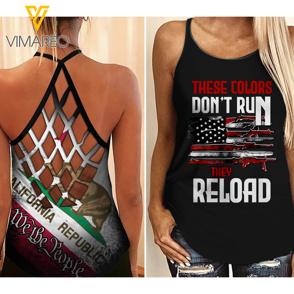 California Flag girl Criss-Cross Open Back Camisole Tank Top 1604NGBA