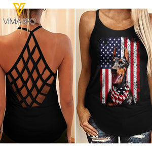 Doberman Dog Criss-Cross Open Back Camisole Tank Top APR-MA14