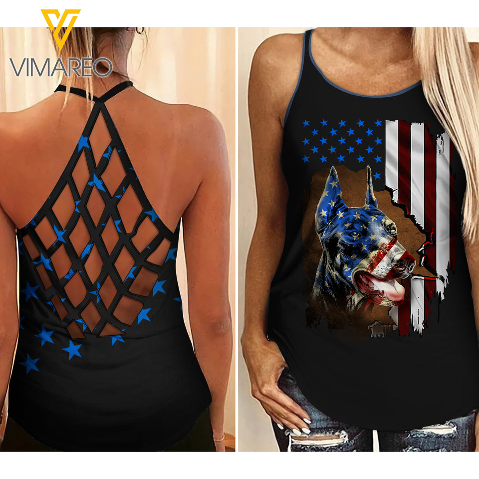 VMMH DOBERMAN DOG Criss-Cross Open Back Camisole Tank Top MAR-MA12