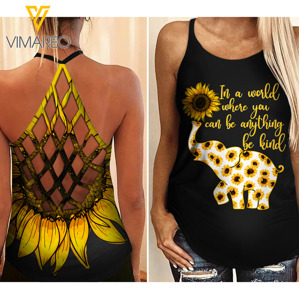 ELEPHANT SUNFLOWER CRISS-CROSS OPEN BACK CAMISOLE TANK TOP